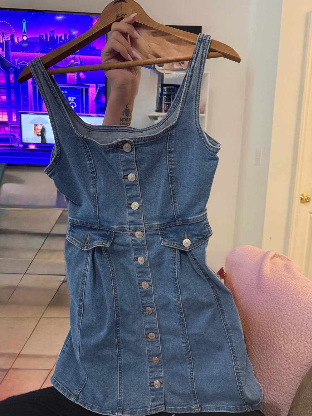Forever 21 Blue Denim Button-Front Mini Dress